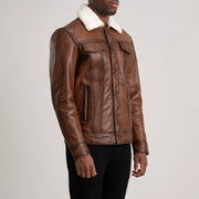 Waxed Brown Sheepskin Leather Aviator Jacket - Vista trasera con ajuste entallado en hombros y bajo impecable