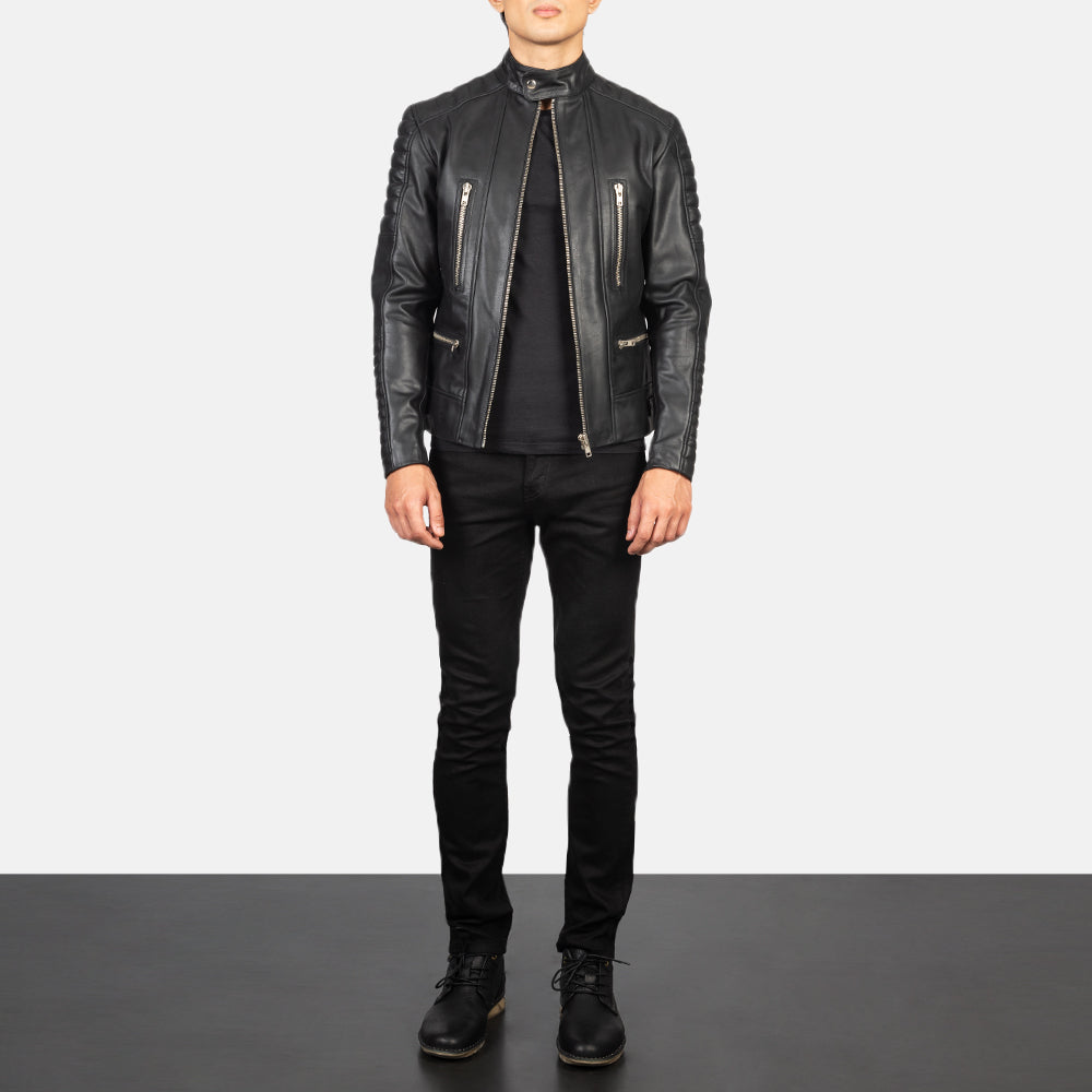 Men's Damian Grey Suede Biker Jacket - Vista de perfil lateral con corte ergonómico de manga