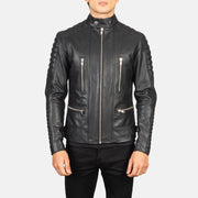 Detalle de cerca of Band with Snap Button &amp; Zipper Hardware on Men's Damian Grey Suede Biker Jacket
