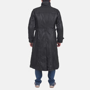 Detalle de cerca of Classic Collar &amp; Button &amp; Waist belt Hardware on Men's Daniel Negro Trench de Cuero para Hombre