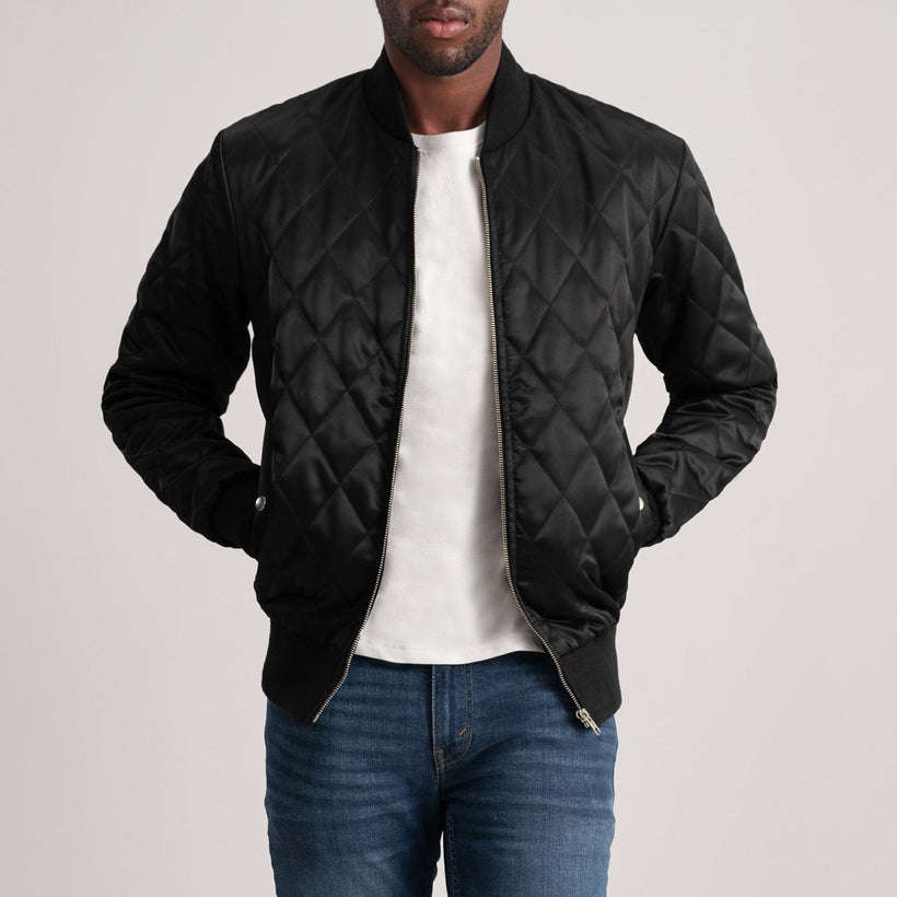 Danson Acolchado Negro Varsity Chaqueta de Cuero para Hombre