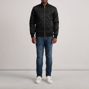 
Vista de detalle of Varsity & Zipper Hardware on Danson Acolchado Negro Varsity Chaqueta de Cuero para Hombre
