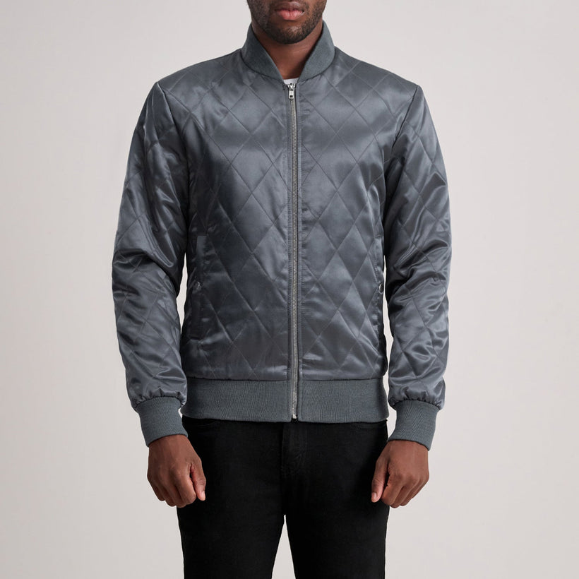 Danson Acolchado Gris Varsity Chaqueta de Cuero para Hombre