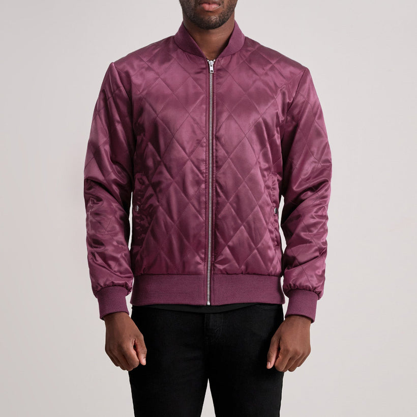 Danson Acolchado Granate Varsity Chaqueta de Cuero para Hombre