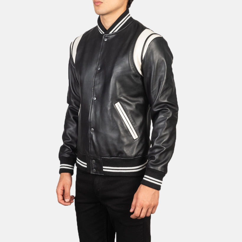 Dantee Negro Leather Varsity Chaqueta de Cuero para Hombre