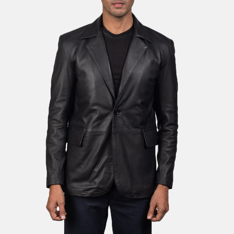 Daron Negro Blazer de Cuero de Cuero para Hombre