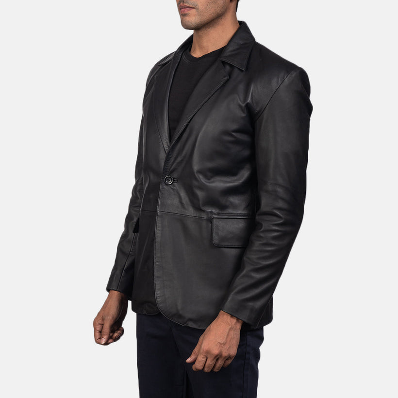 Daron Negro Blazer de Cuero de Cuero para Hombre