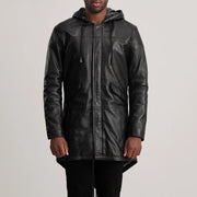 Detalle de cerca of Hooded &amp; Zipper with Placket Hardware on Delvin Tan Leather Parka