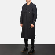 Black Synthetic Wool Trench Coat - Vista trasera con ajuste entallado en hombros y bajo impecable