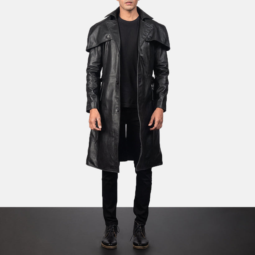 Deux Negro Leather Duster para Hombre