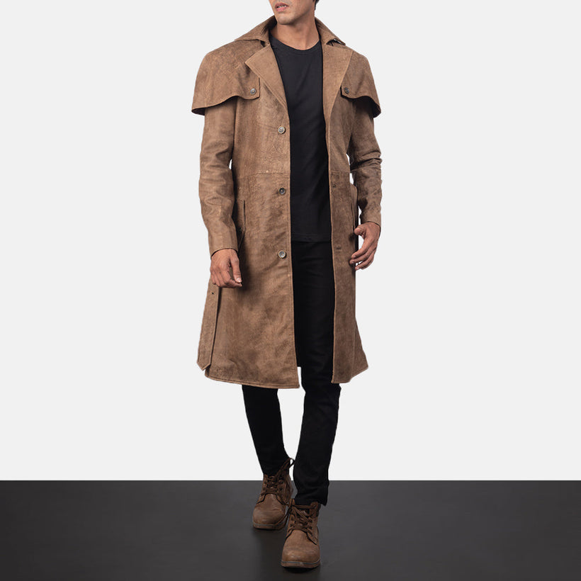 Deux Marrón Leather Duster para Hombre