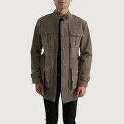 Dolf Gris Chaqueta de Gamuza para Hombre in Grey Cowhide Suede - Vista frontal y silueta a medida | Comprar online