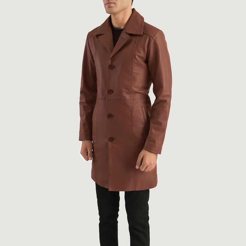 Don Long Marrón Abrigo de Cuero para Hombre