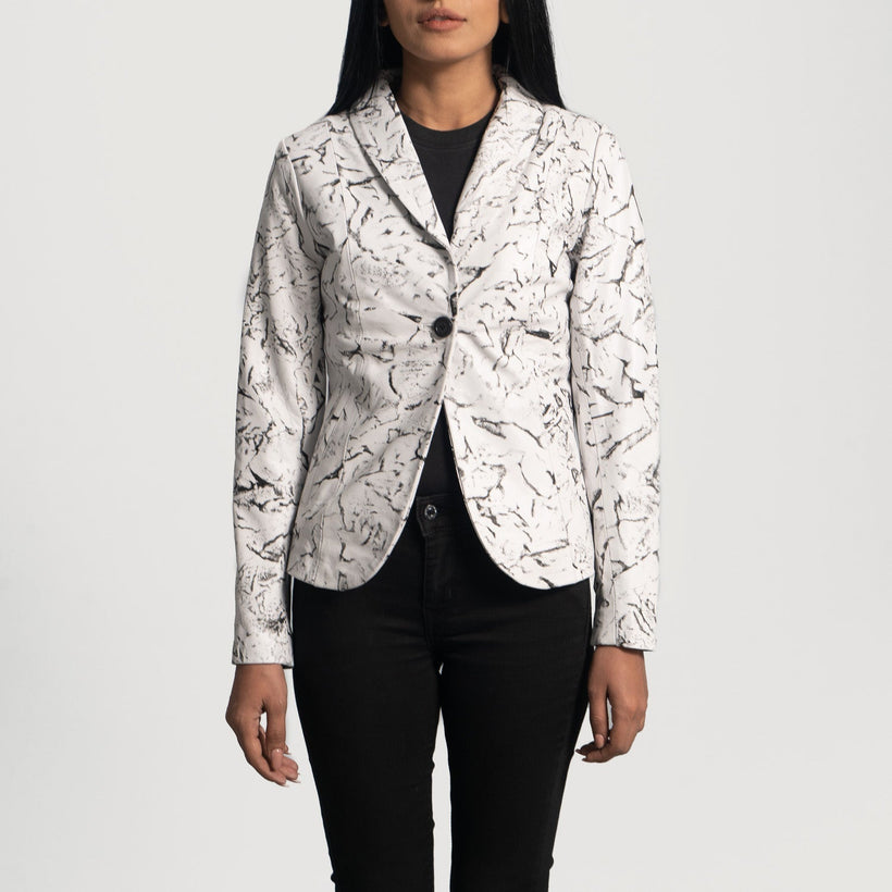 Donna Blake Blanco Blazer de Cuero de Cuero para Mujer