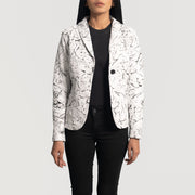 Women's Donna Blake Blanco Blazer de Cuero de Cuero para Mujer - Vista de perfil lateral con corte ergonómico de manga
