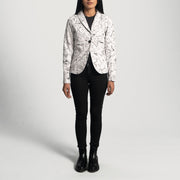 Detalle de cerca of Notch &amp; Button Hardware on Women's Donna Blake Blanco Blazer de Cuero de Cuero para Mujer