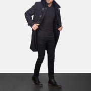 Men's Drake Black Wool Duffle Coat in Black Synthetic Wool - Vista frontal y silueta a medida | Comprar online