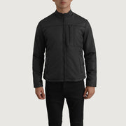 Detalle de cerca of Classic Collar &amp; Zipper Hardware on Elliot Negro Lightweight Chaqueta de Cuero para Hombre