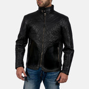 Black Sheepskin Leather Biker Jacket - Vista trasera con ajuste entallado en hombros y bajo impecable