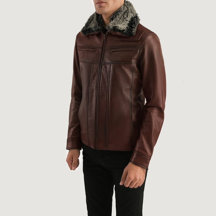 Evan Hart Fur Marrón Chaqueta de Cuero para Hombre