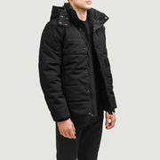 Black Full-Grain Leather Hooded Jacket - Vista trasera con ajuste entallado en hombros y bajo impecable