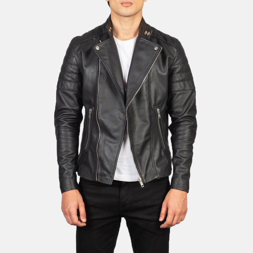 Faisor Moca Chaqueta Biker de Cuero para Hombre