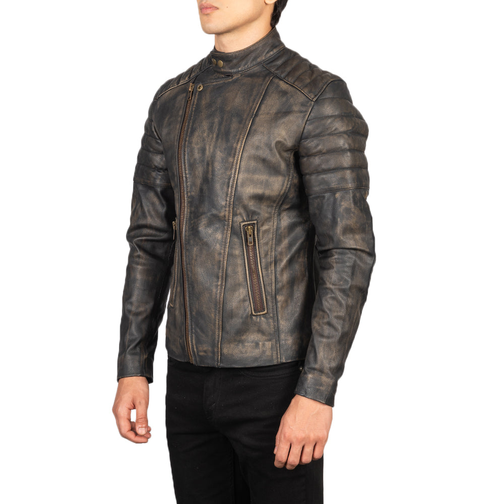 Faisor Mocha Chaqueta Biker de Cuero para Hombre – Vista alternativa del producto 2