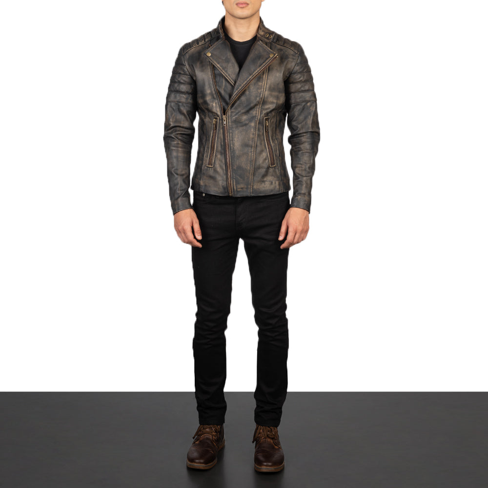 Faisor Mocha Chaqueta Biker de Cuero para Hombre – Vista alternativa del producto 3