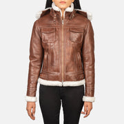 
Fiona Brown Hooded Shearling Leather Jacket in Brown Sheepskin Snuffed - Vista frontal y silueta entallada | Comprar online