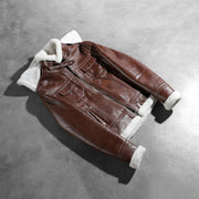 
Open Hem & Hem Craftsmanship Construction Detail on Fiona Brown Hooded Shearling Leather Jacket