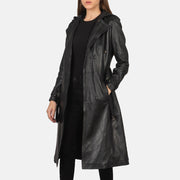 
Fixon Hooded Negro Gabardina Trench de Cuero para Mujer in Black Sheepskin Leather - Vista frontal y silueta entallada | Comprar online