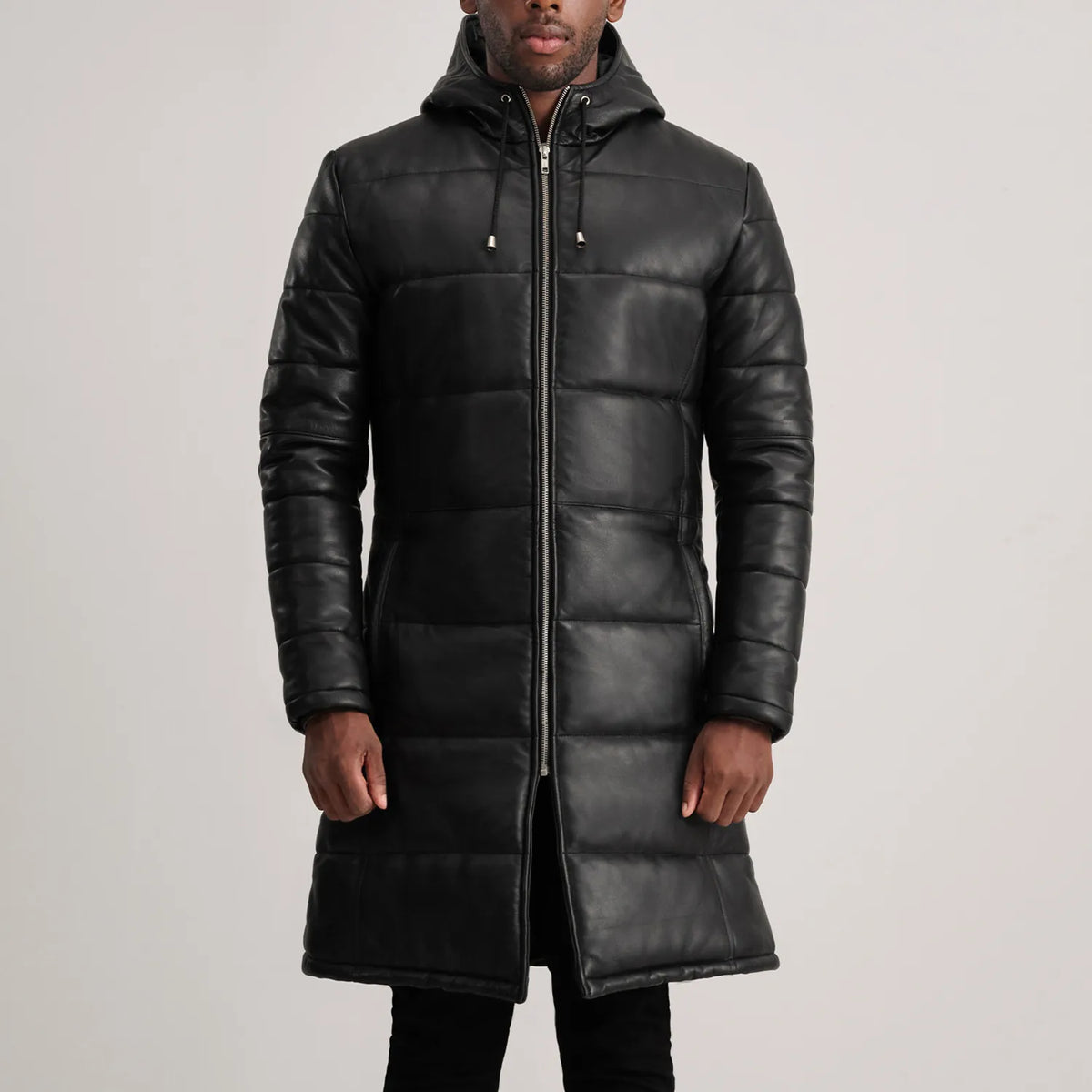 
Vista de detalle of Hooded & Zipper Hardware on Floyd Tan Hooded Leather Puffer Coat