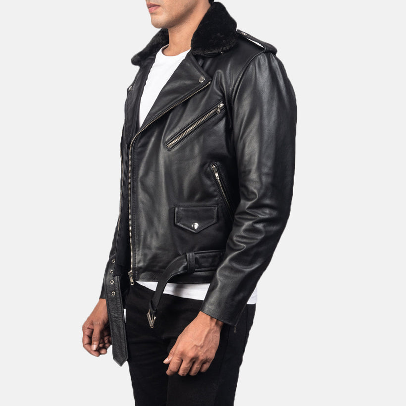 Furton Chaqueta Biker de Cuero para Hombre
