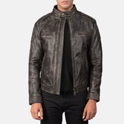 Men's Gatsby Quilted Distressed Brown Leather Jacket in Distressed Brown Goatskin Leather - Vista frontal y silueta a medida | Comprar online