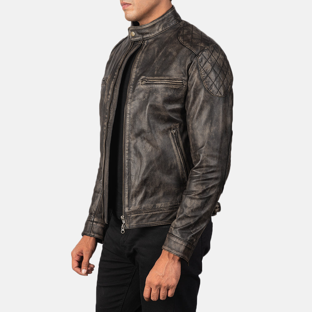 Distressed Brown Goatskin Leather Biker Jacket - Vista trasera con ajuste entallado en hombros y bajo impecable