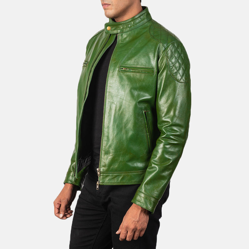 Gatsby Verde Chaqueta Biker de Cuero para Hombre