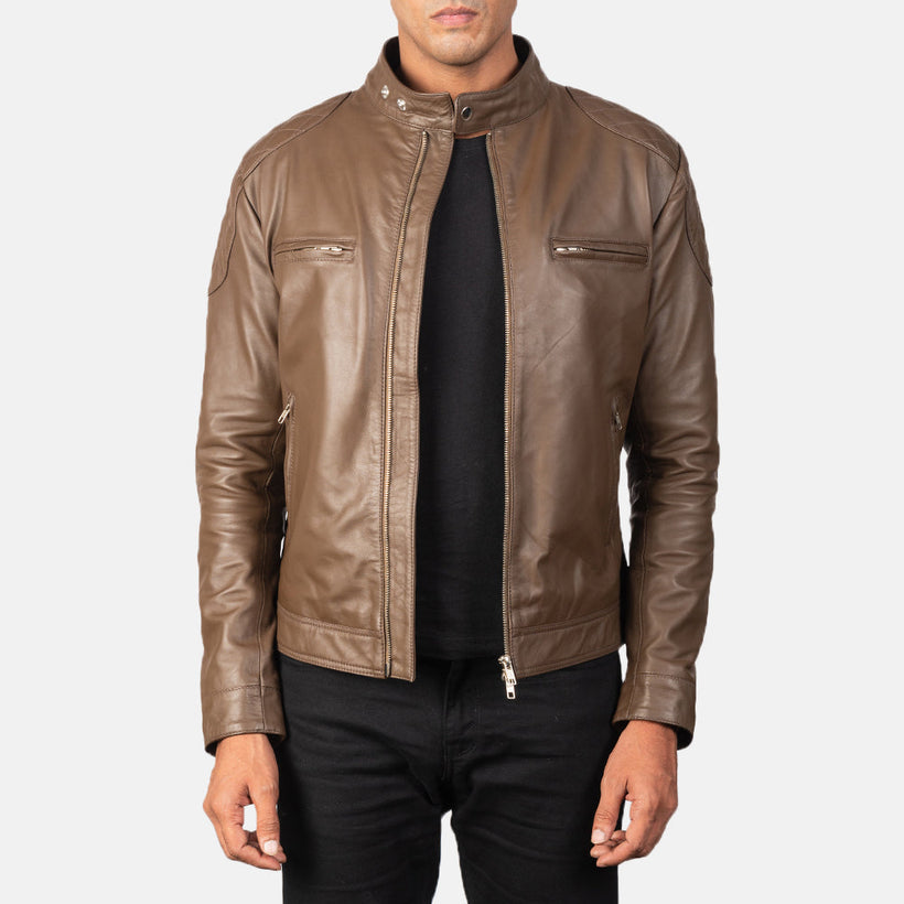 Gatsby Mocha Chaqueta Biker de Cuero para Hombre