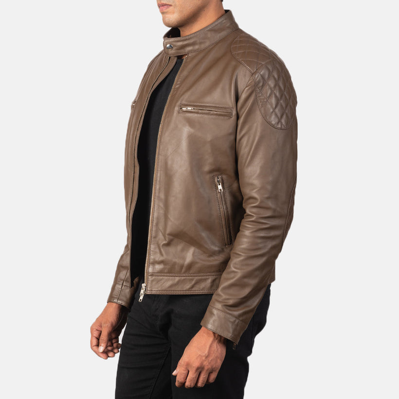 Gatsby Mocha Chaqueta Biker de Cuero para Hombre