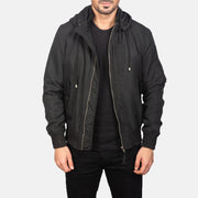 
Hanklin Ma-1 Black Hooded Bomber Jacket in Black Polyester - Vista frontal y silueta entallada | Comprar online