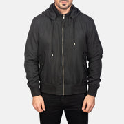 
Vista de detalle of Knit Rib with Removable Polyester Hood & Zipper Hardware on Hanklin Ma-1 Black Hooded Bomber Jacket