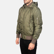 Green Nylon Bomber Jacket - Vista trasera con ajuste entallado en hombros y bajo impecable