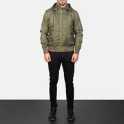 Men's Hanklin Ma-1 Green Hooded Bomber Jacket - Vista de perfil lateral con corte ergonómico de manga