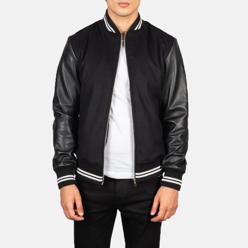 Harrison Negro Hybrid Varsity Chaqueta de Cuero para Hombre