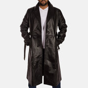 
Hooligan Negro Gabardina Trench de Cuero para Hombre - Vista lateral mostrando el corte ergonómico de mangas