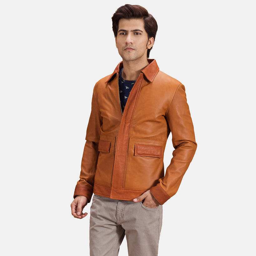 Hubert Tostado Marrón Chaqueta de Cuero para Hombre