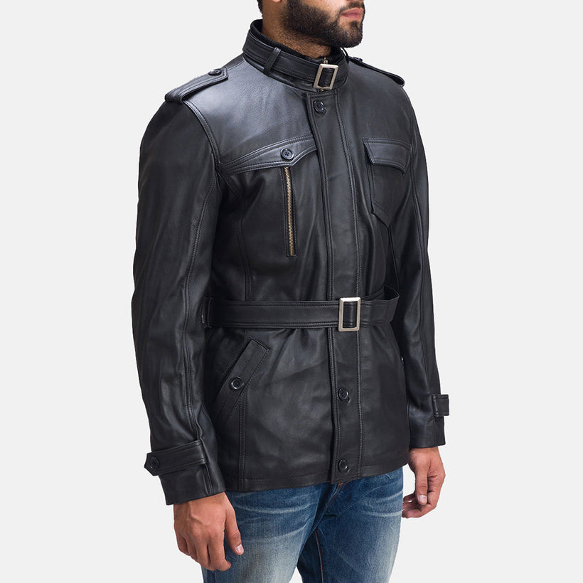 Hunter Negro Chaqueta de Cuero para Hombre