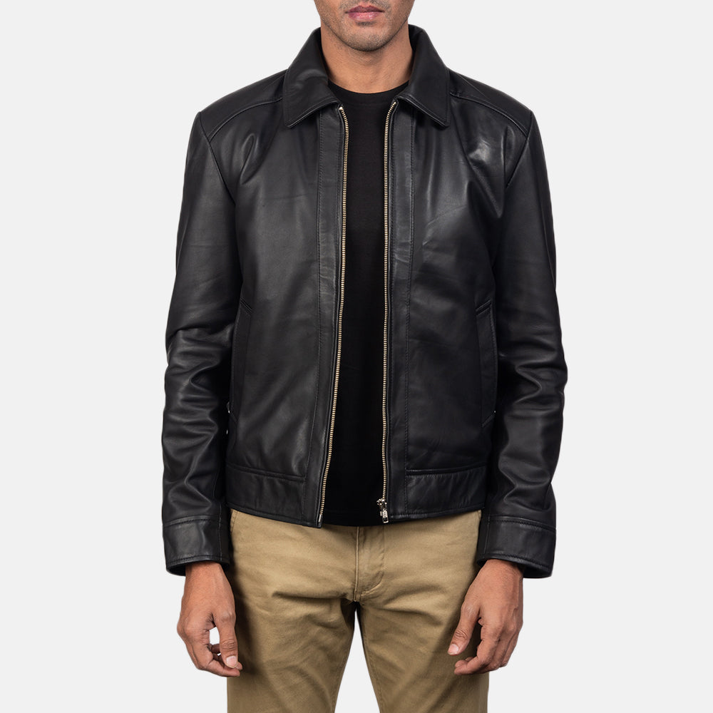 Men's Inferno Marrón Chaqueta de Cuero para Hombre in Distressed Brown Sheep Skin Burnishing - Vista frontal y silueta a medida | Comprar online