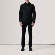 Black Waxed Cotton Canvas Leather Jacket - Vista trasera con ajuste entallado en hombros y bajo impecable