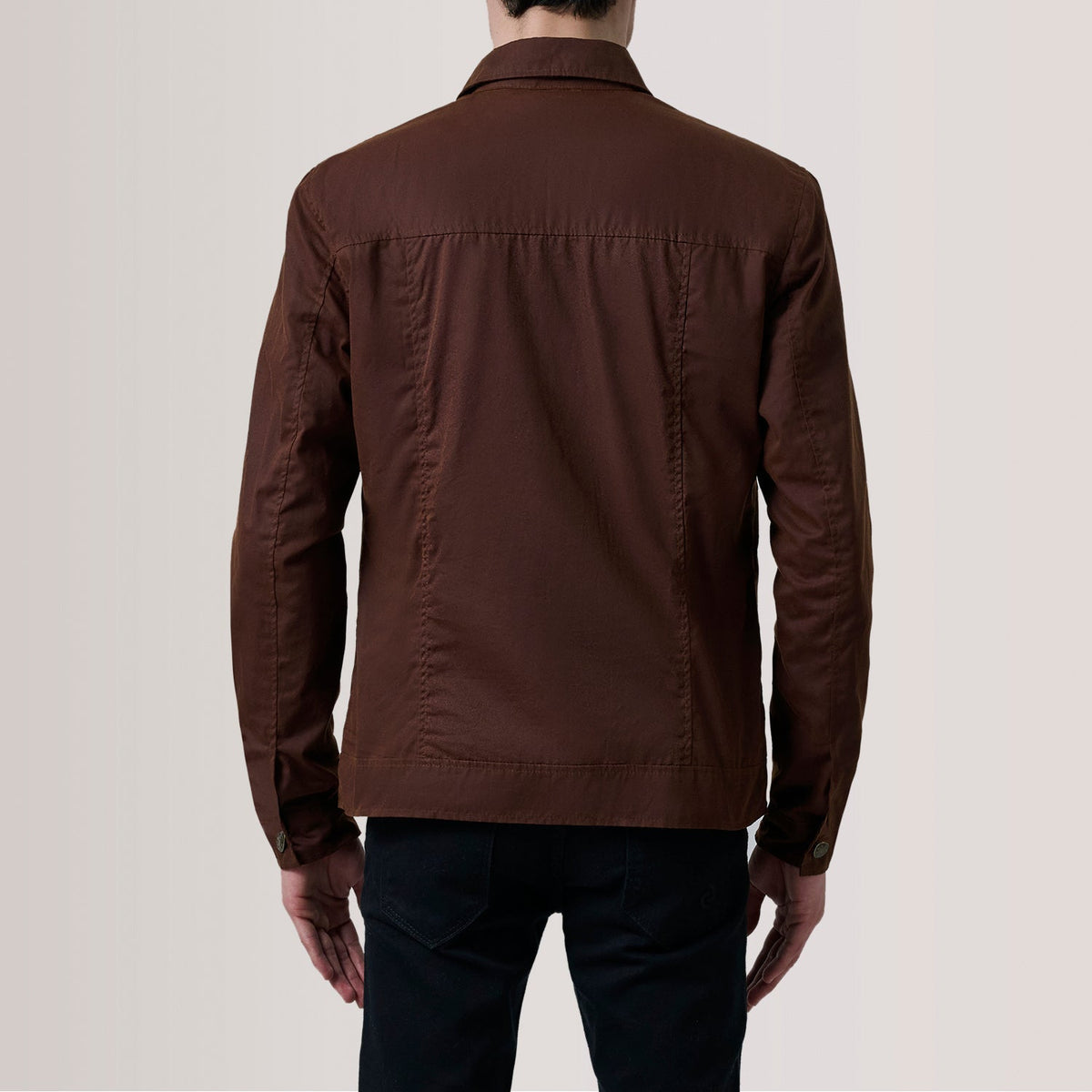 
Vista de detalle of Classic Collar & Button Hardware on Irwin Marrón Waxed Canvas Field Chaqueta de Cuero para Hombre For Men