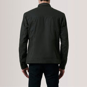 Detalle de cerca of Classic Collar &amp; Button Hardware on Irwin Olive Waxed Canvas Field Chaqueta de Cuero para Hombre For Men